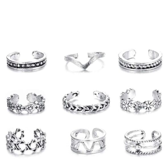 Silver Boho Adjustable Open Toe Rings - Set of 30 - Picture 3 of 10